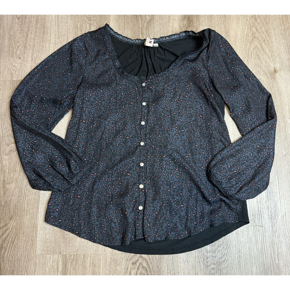 Anthropologie Dolan Shirt Women's Medium Blue Leopard Print Button Up Top